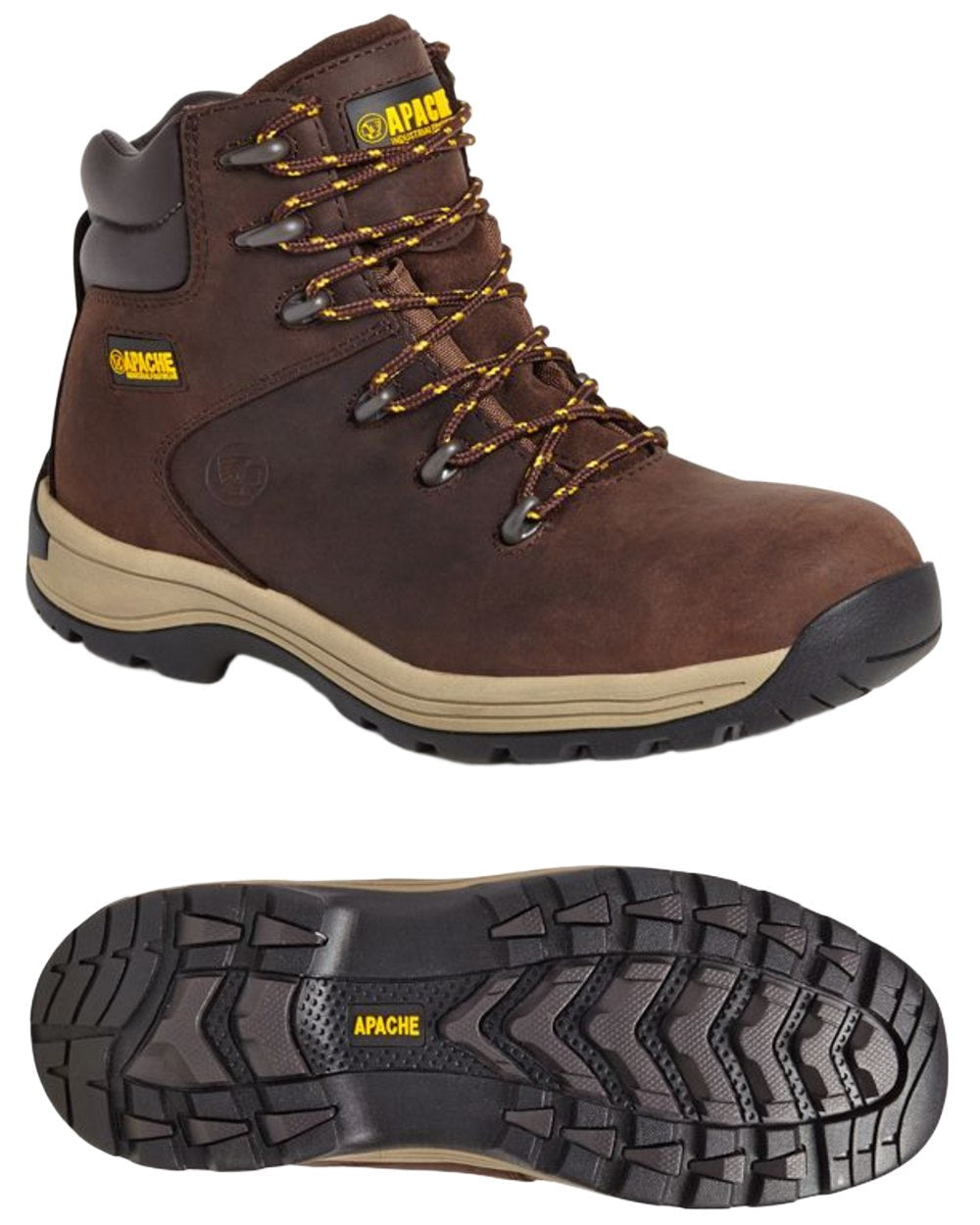 Brown Coloured Apache Mens S3 Nubuck Water Resistant Safety Hikers on white background 