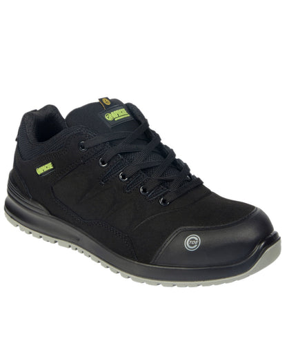 Black Coloured Apache Mens S3 Recycled Suede Safety Trainers on white background 