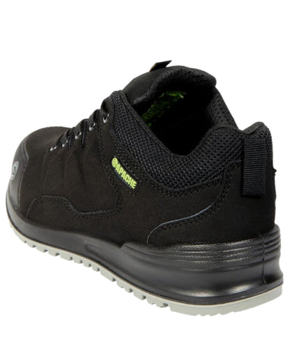 Black Coloured Apache Mens S3 Recycled Suede Safety Trainers on white background 