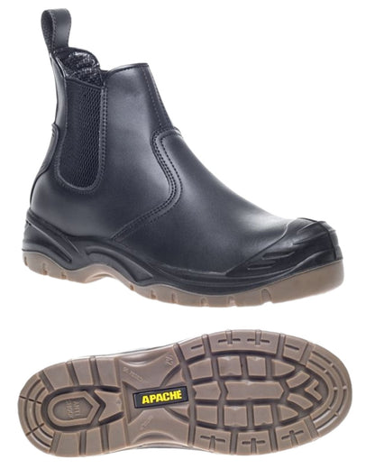Black Coloured Apache Mens Safety Dealer Boots on white background 