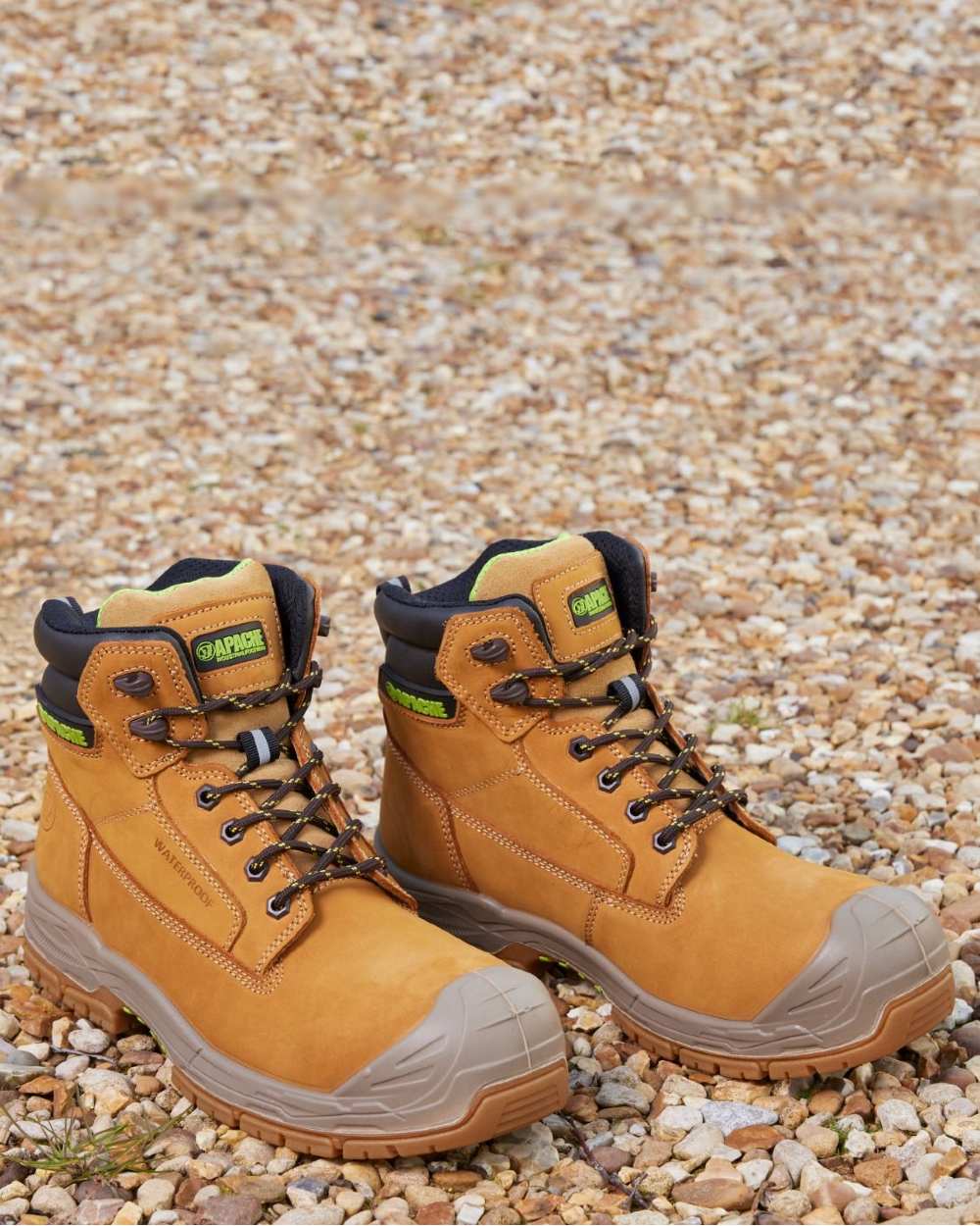 Wheat Coloured Apache Mens Thompson Waterproof Safety Boots on outdoor background 