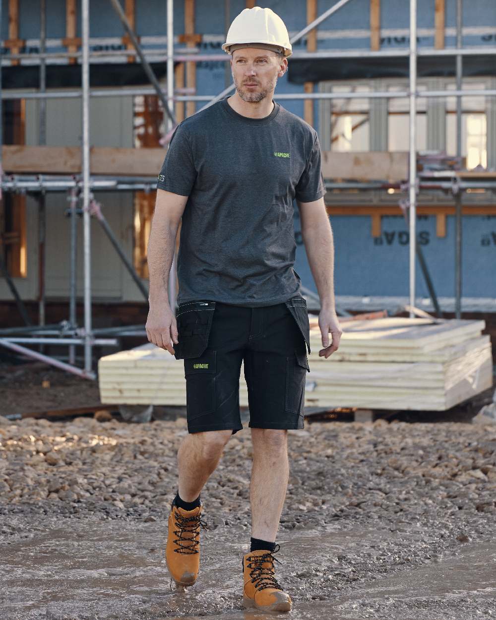 Charcoal Grey Coloured Apache Mens Vancouver Lightweight T-Shirt on outdoor background 