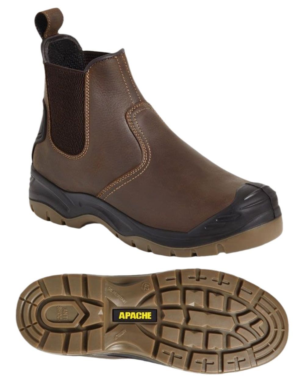 Brown Coloured Apache Mens Water Resistant Safety Dealer Boots on white background 