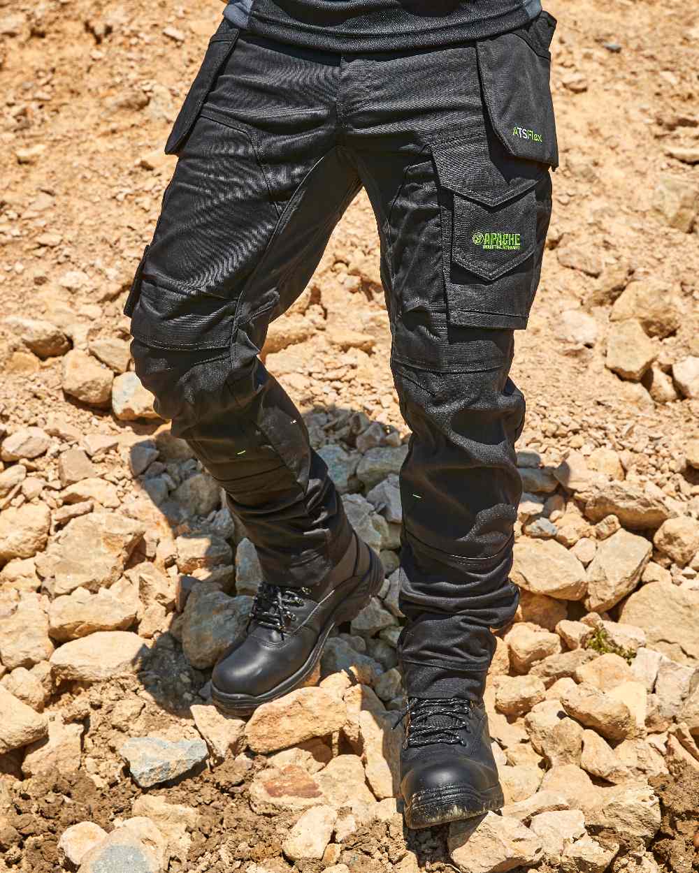 Black Coloured Apache Mens Waterproof Safety Hiker Boots on outdoor background 