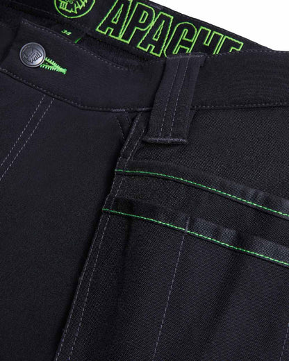 Black Coloured Apache Mens Whistler 4 Way Stretch Shorts on white background 