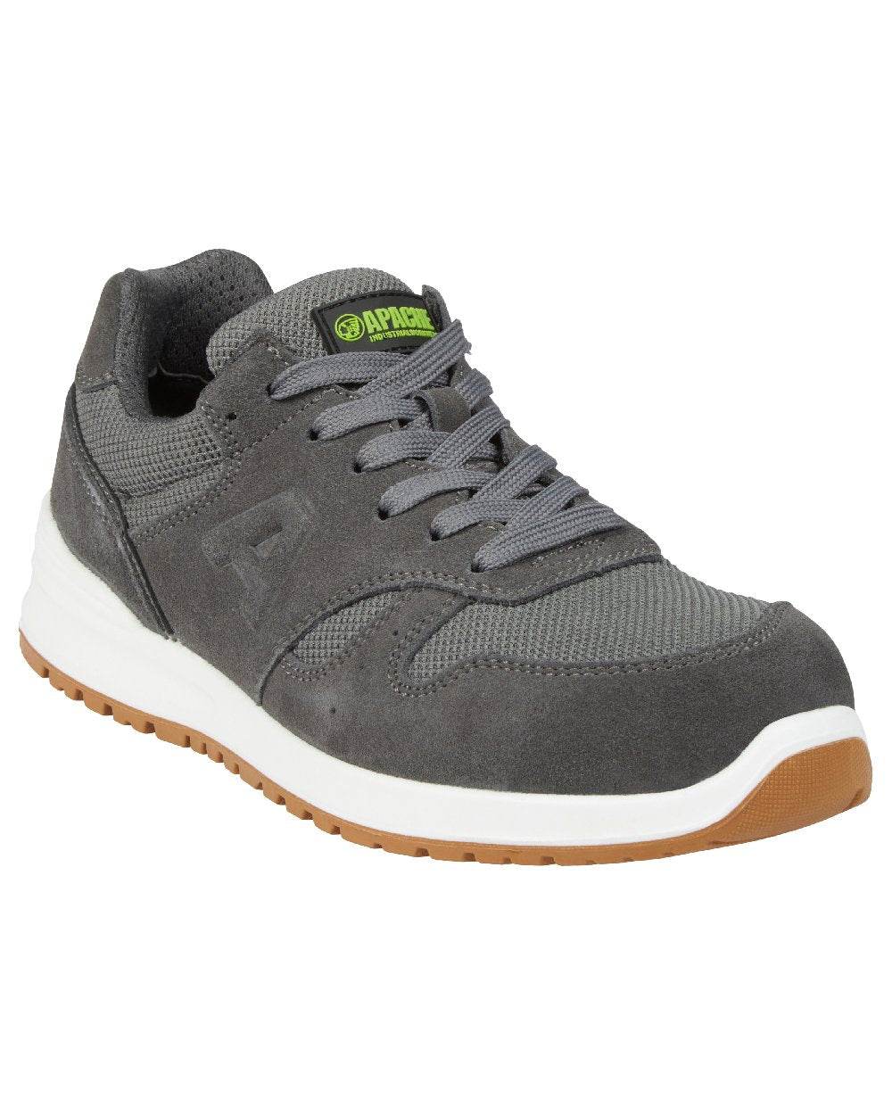 Charcoal Grey Coloured Apache Mens Winnipeg Suede Safety Trainer Shoes on white background 