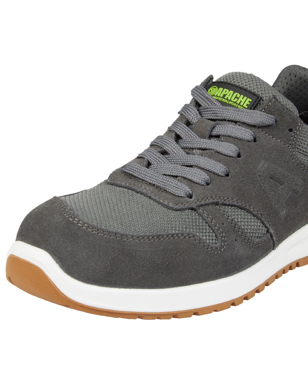 Charcoal Grey Coloured Apache Mens Winnipeg Suede Safety Trainer Shoes on white background 
