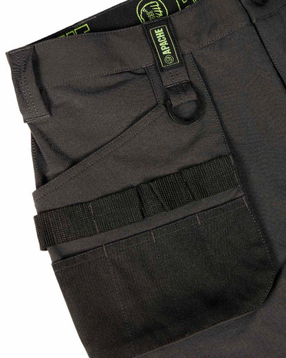 Grey Black Coloured Apache Mens Yellowknife Elasticated Hem 4 Way Stretch Trousers on white background 