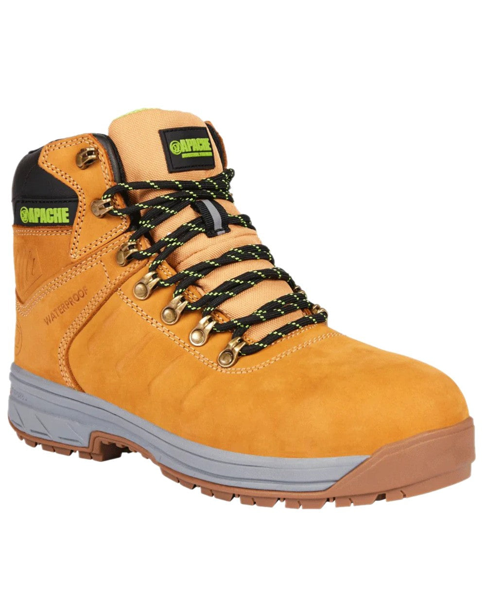 Wheat Coloured Apache Moose Jaw Leather Waterproof Safety Boots on white background 