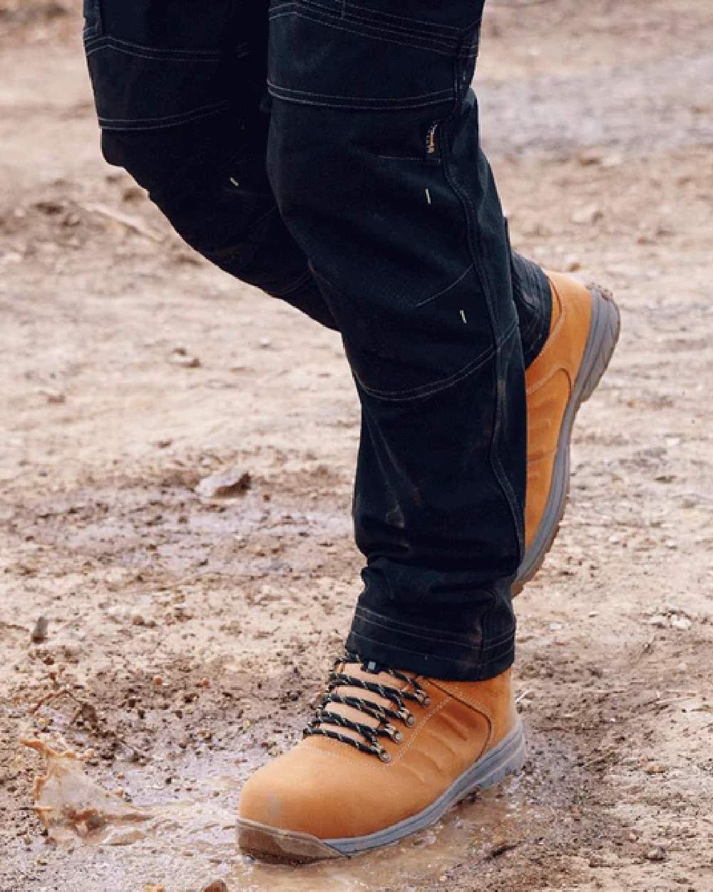 Wheat Coloured Apache Moose Jaw Leather Waterproof Safety Boots on outdoor background 