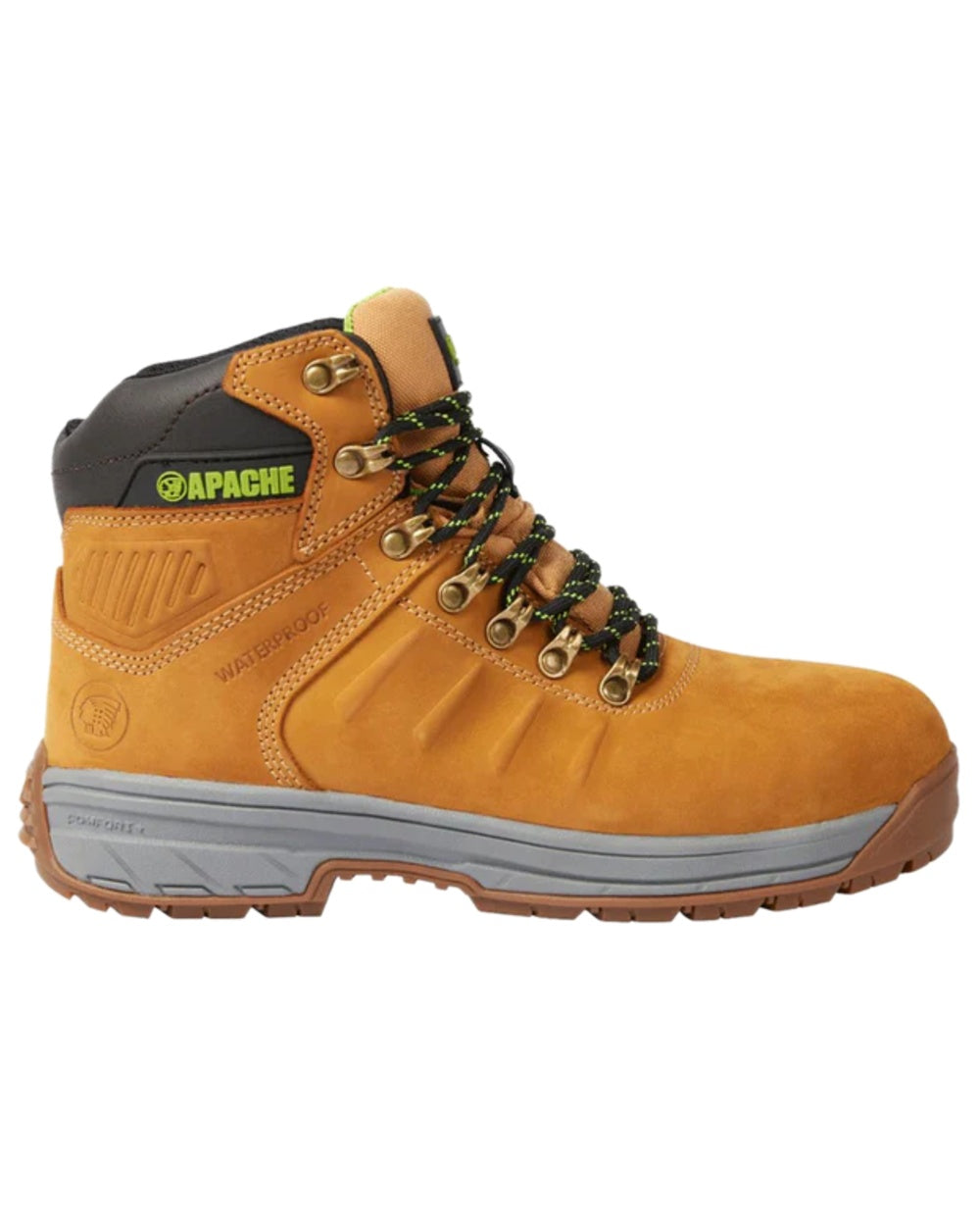 Wheat Coloured Apache Moose Jaw Leather Waterproof Safety Boots on white background 