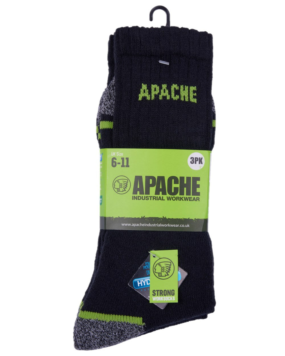 Black Grey Coloured Apache Burlington 3 Pack Work Socks on white background 