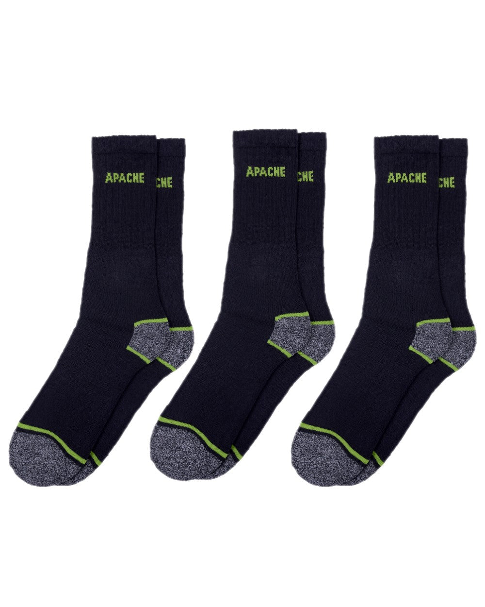 Black Grey Coloured Apache Burlington 3 Pack Work Socks on white background 