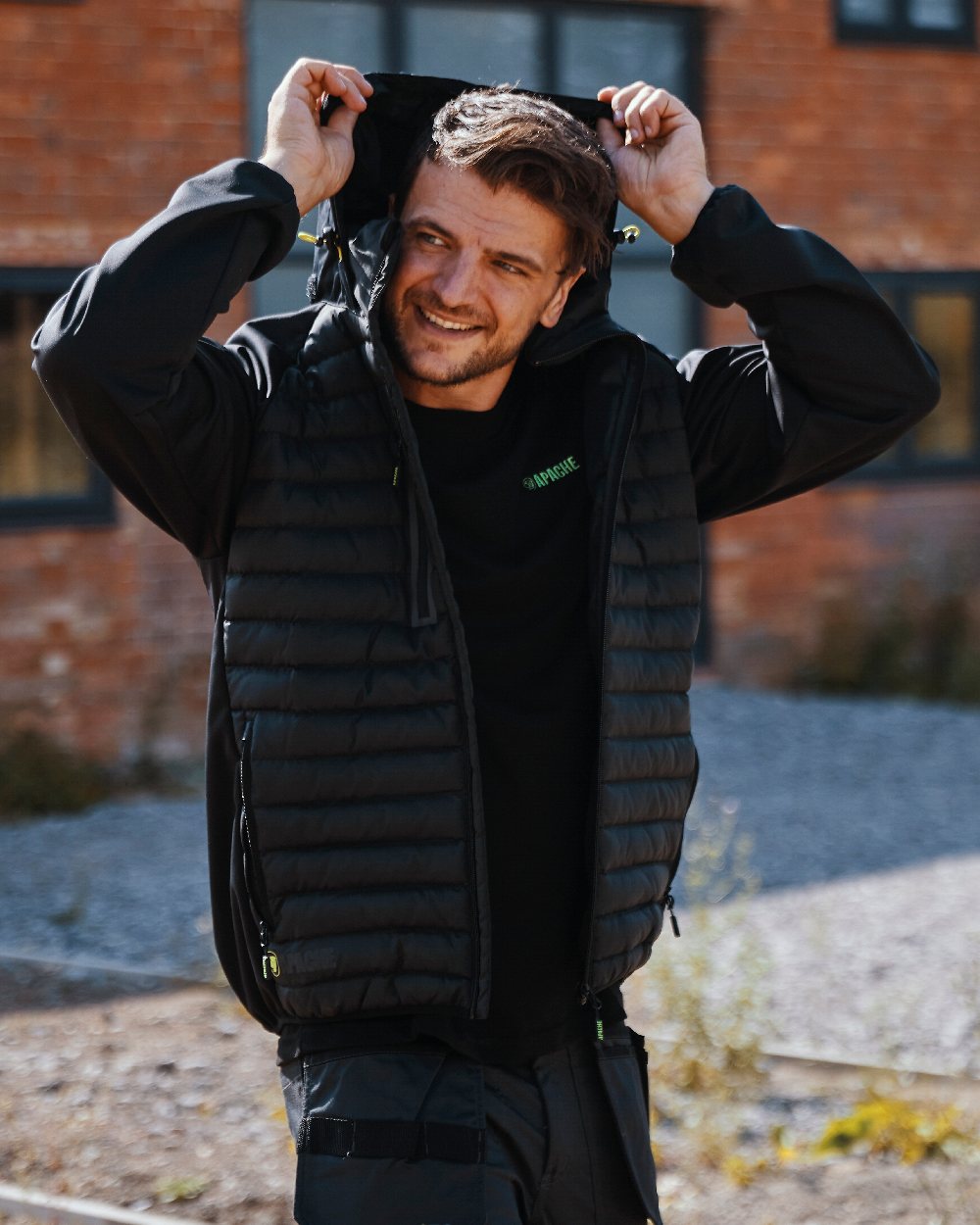 Black Coloured Apache Mens Ashcroft Hybrid Jacket on outdoor background 
