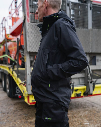 Black Coloured Apache Mens White Rock Rain Jacket on outdoor background 