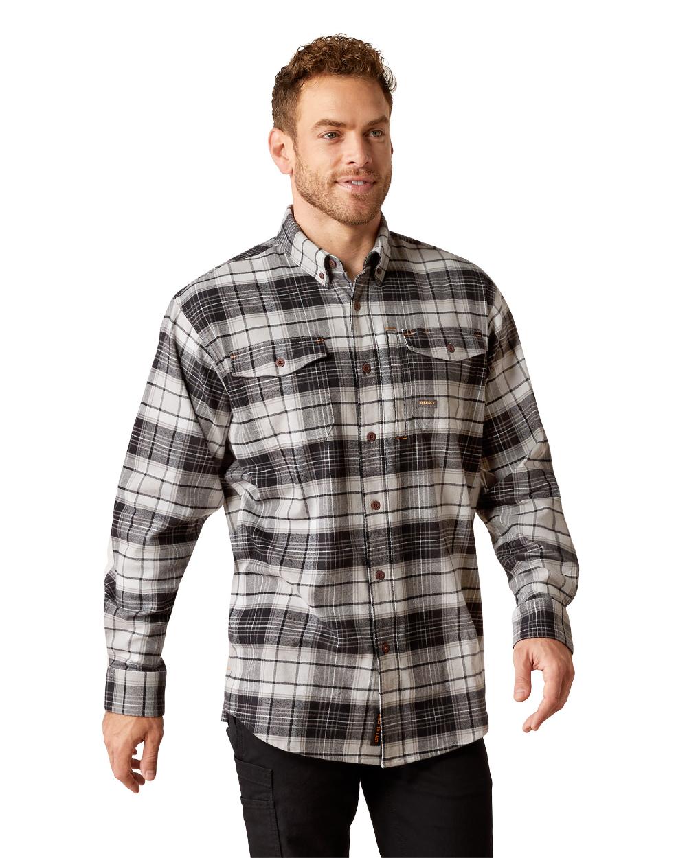 Charcoal Grey coloured Ariat Rebar Flannel Durastretch Work Shirt on white background 