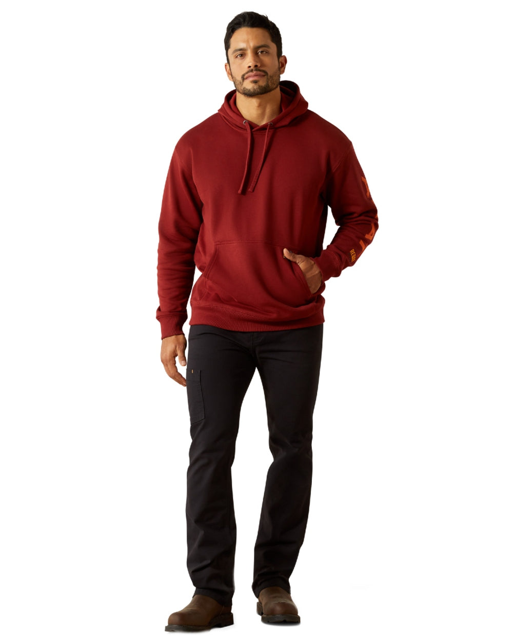 Russet Brown Potters Clay Coloured Ariat Mens Rebar Graphic Hoodie on white background 
