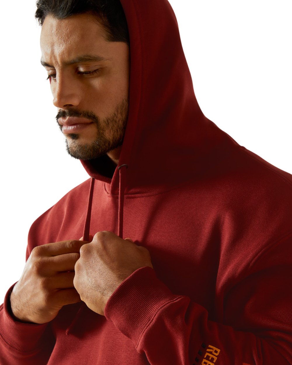 Russet Brown Potters Clay Coloured Ariat Mens Rebar Graphic Hoodie on white background 