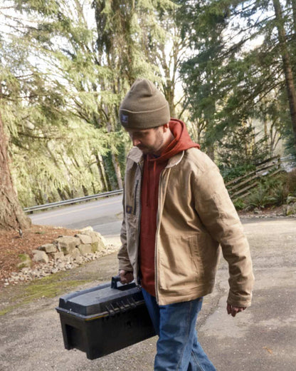 Russet Brown Potters Clay Coloured Ariat Mens Rebar Graphic Hoodie on outdoor background 