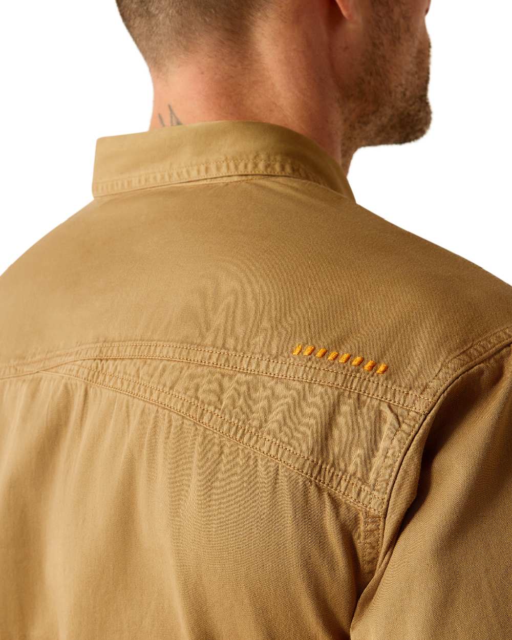 Rebar Khaki Coloured Ariat Mens Rebar Washed Twill Work Shirt on white background 