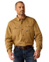 Rebar Khaki Coloured Ariat Mens Rebar Washed Twill Work Shirt on white background 