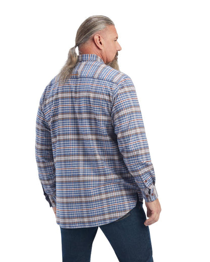 Alloy Grey coloured Ariat Rebar Flannel Durastretch Work Shirt on white background 
