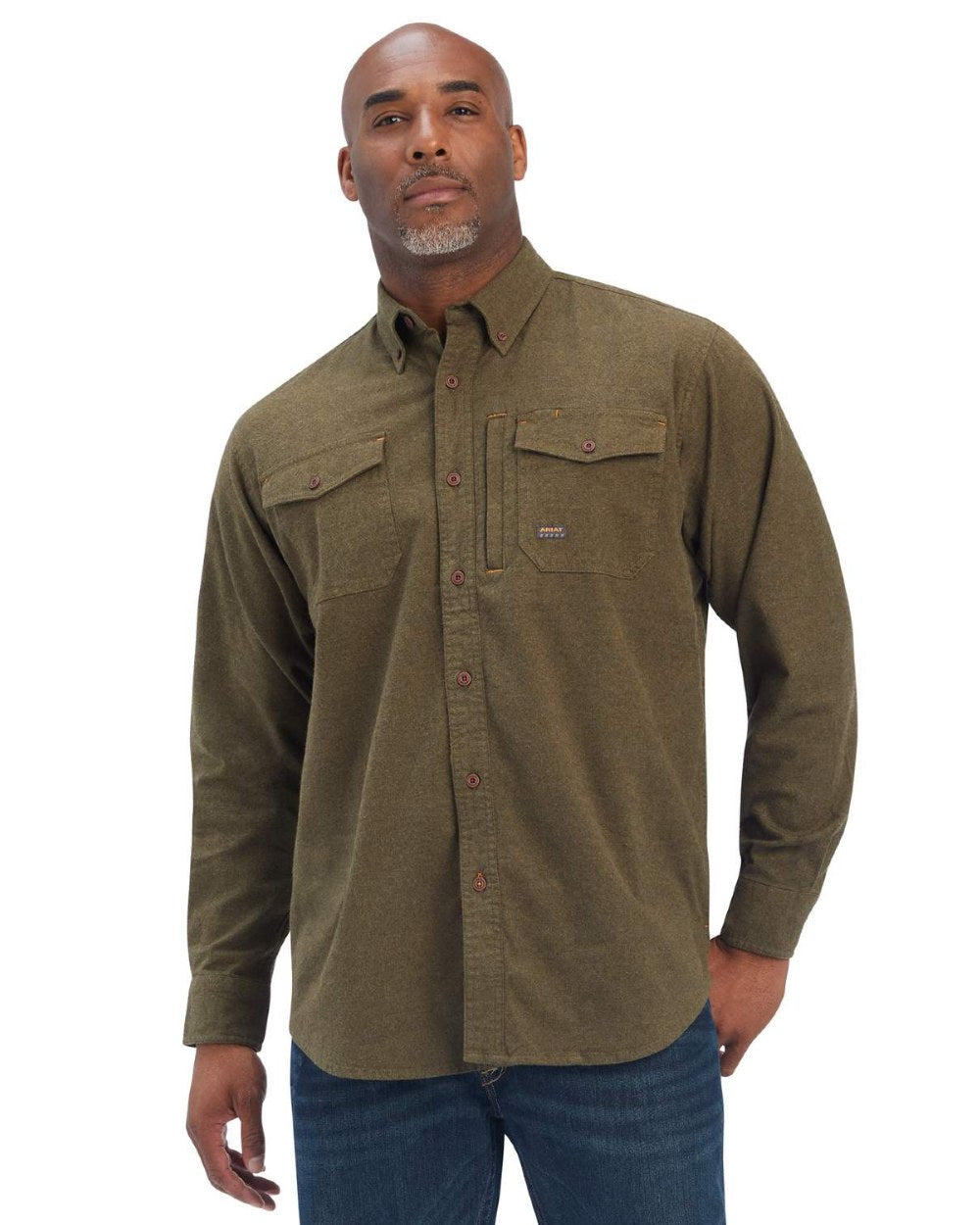 Wren Heather coloured Ariat Rebar Flannel Durastretch Work Shirt on white background 