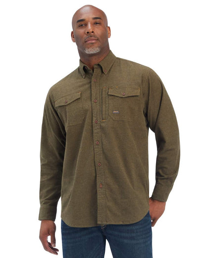 Wren Heather coloured Ariat Rebar Flannel Durastretch Work Shirt on white background 