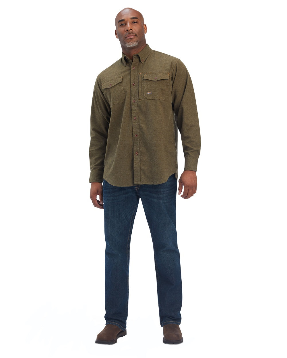Wren Heather coloured Ariat Rebar Flannel Durastretch Work Shirt on white background 