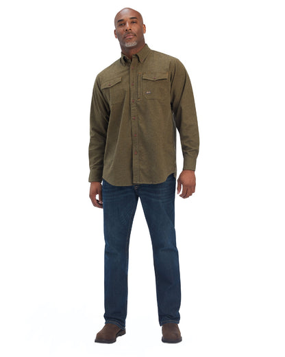 Wren Heather coloured Ariat Rebar Flannel Durastretch Work Shirt on white background 