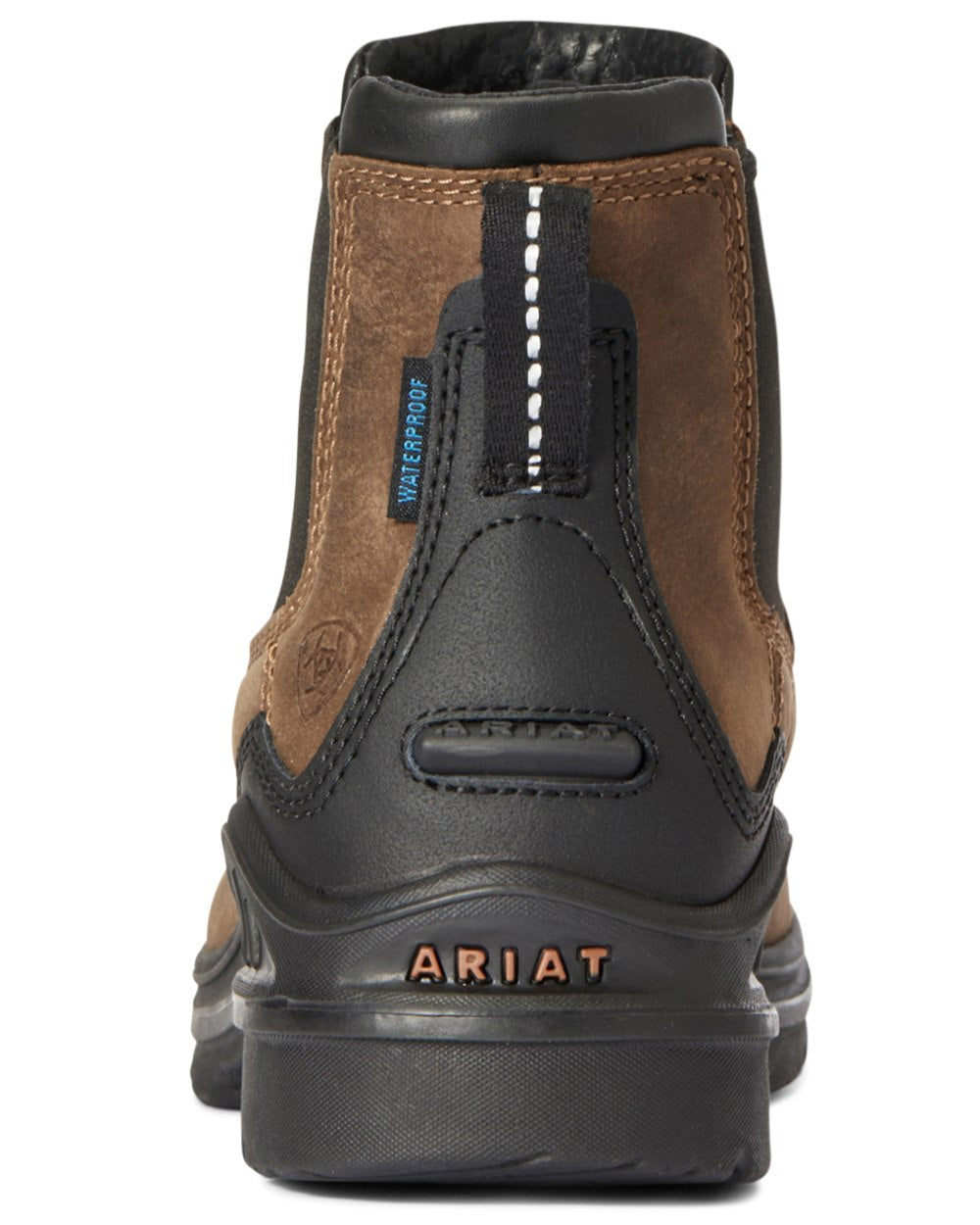 Antique Brown coloured Ariat Womens Barnyard Twin Gore II Waterproof Boot on white background 