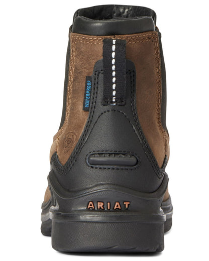 Antique Brown coloured Ariat Womens Barnyard Twin Gore II Waterproof Boot on white background 