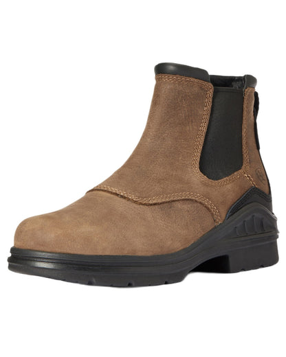 Antique Brown coloured Ariat Womens Barnyard Twin Gore II Waterproof Boot on white background 