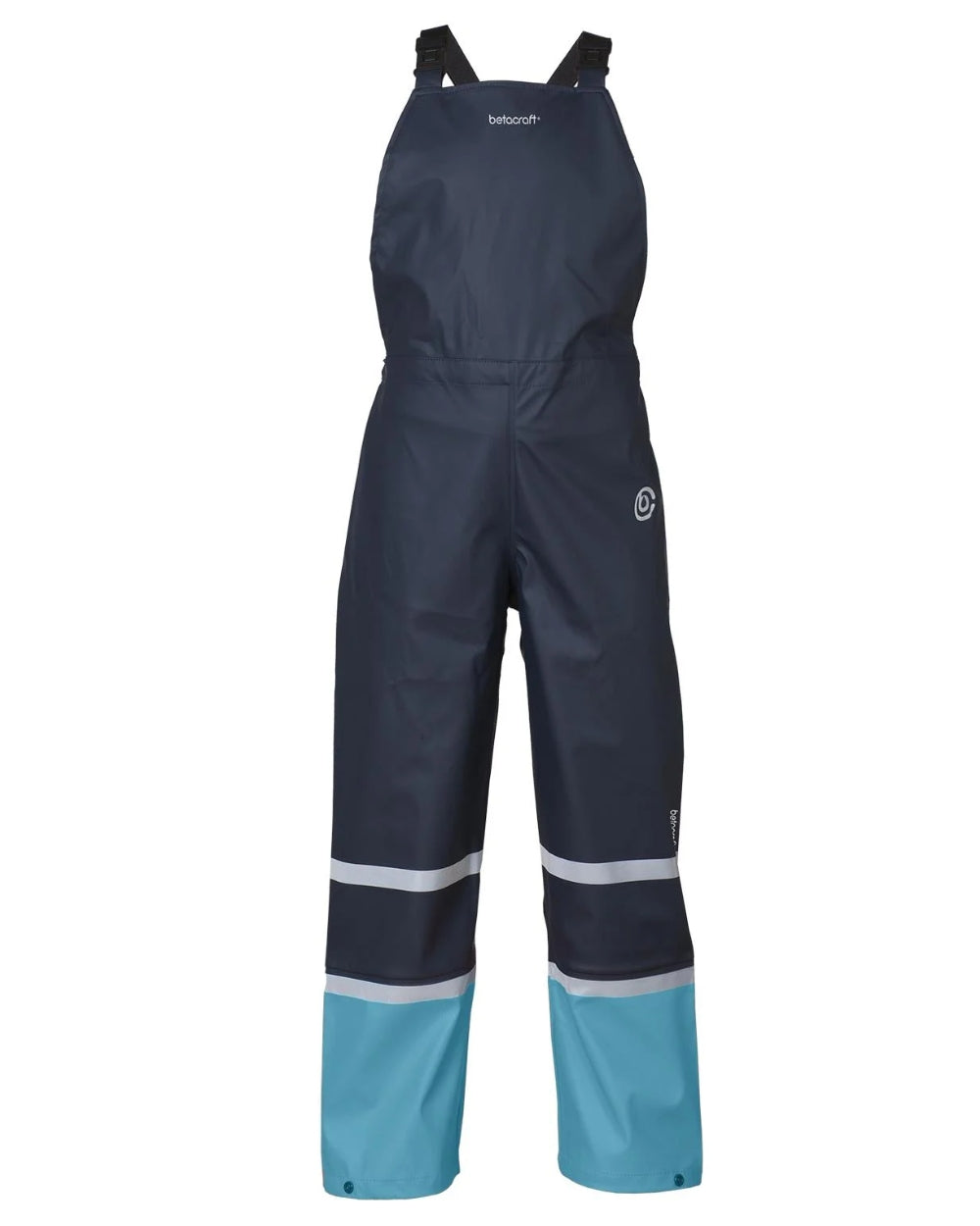 Navy Pale Blue coloured Betacraft Childrens Tuffbak Bib Overtrousers on white background 