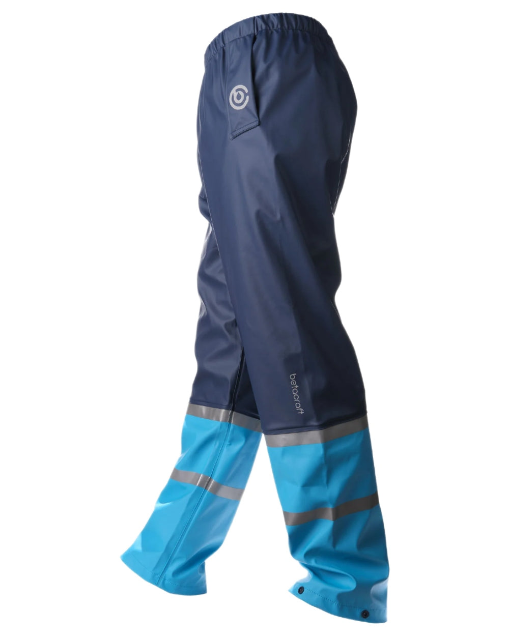 Navy Pale Bluecoloured Betacraft Childrens Tuffbak Overtrousers on white background 