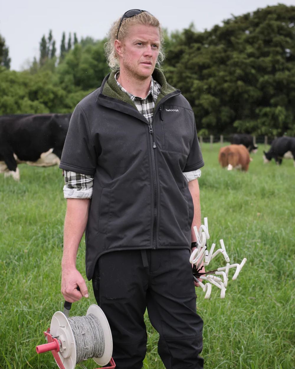 Jet Black coloured Betacraft Mens Gully Short Sleeve Jacket on outdoor background 