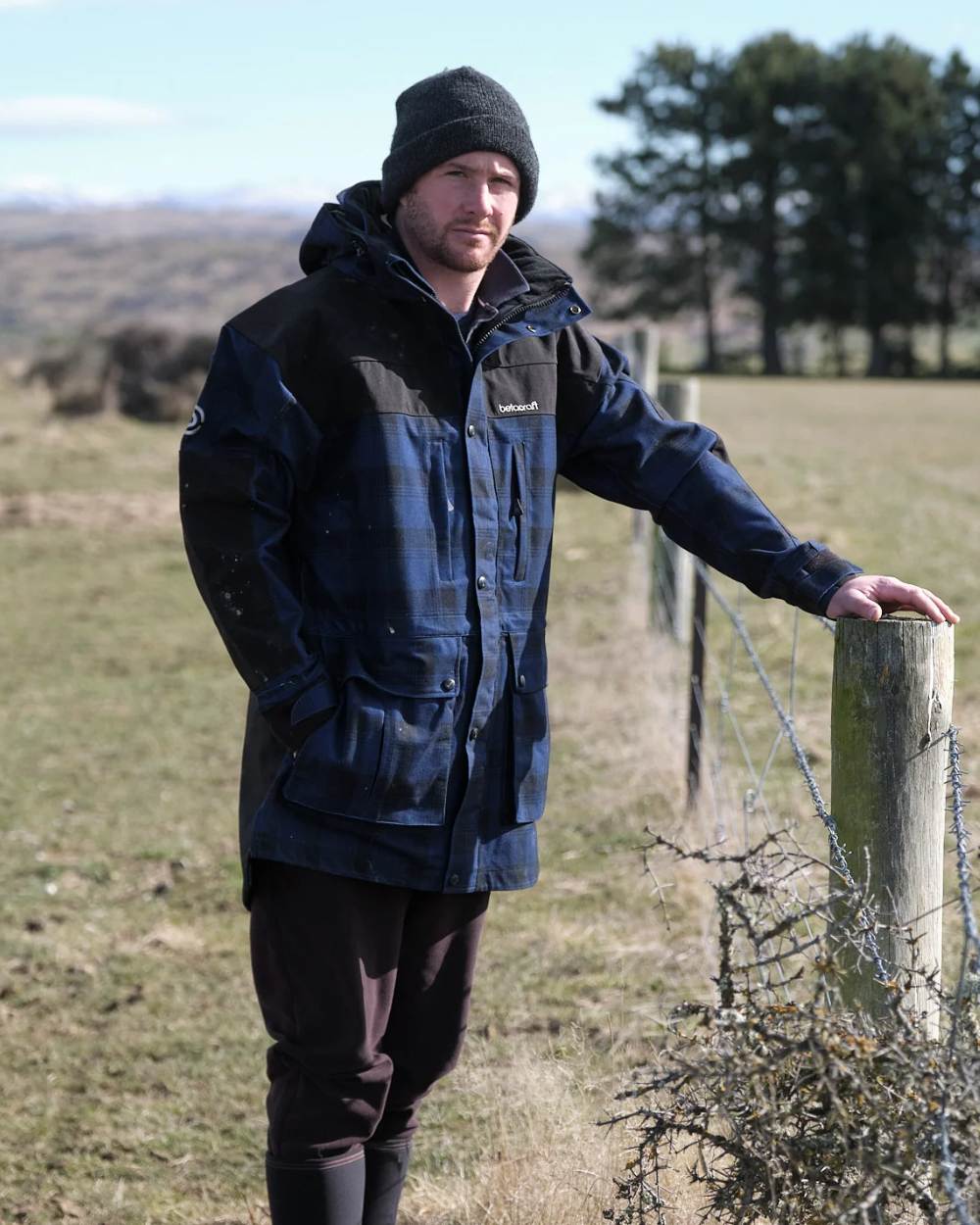 Blue Black Coloured Betacraft Mens Heritage Jacket on outdoor background