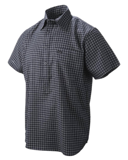 Dark Navy Cream Coloured Betacraft Mens Horizon Short-Sleeved Shirts on white background 