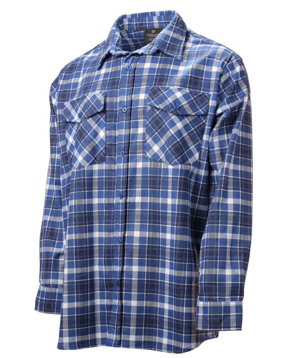 Blue Check coloured Betacraft Mens Stag Brushed Cotton Shirt on white background 