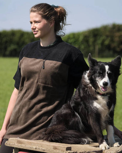 Olive coloured Betacraft Quest ECO Fleece T-Shirt on grass background 