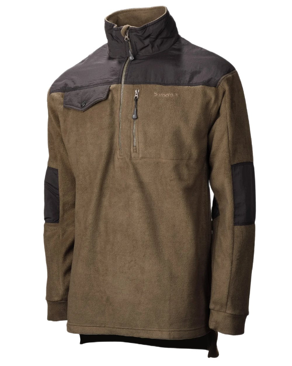 Olive coloured Betacraft Quest Eco Fleece Half Zip Top on white background 