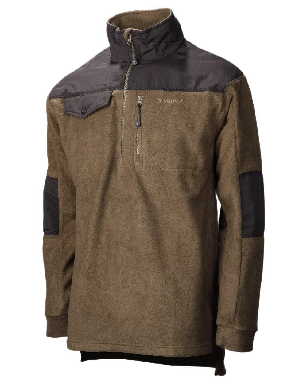 Olive Green coloured Betacraft Quest Fleece Half Zip Sweater on white background 