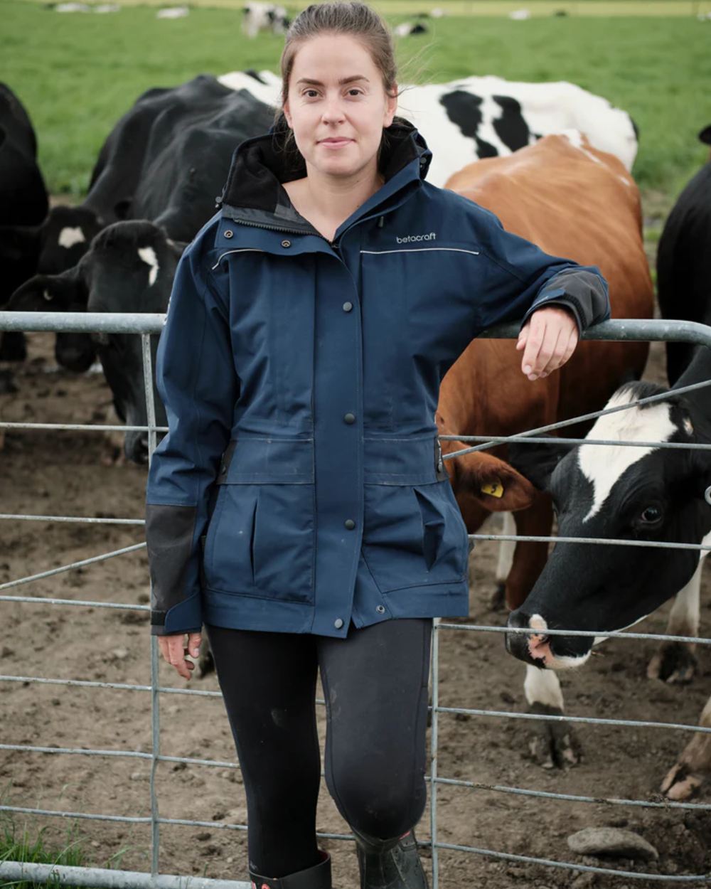 Dark Navy coloured Betacraft Womens Rover Jacket on farm background 