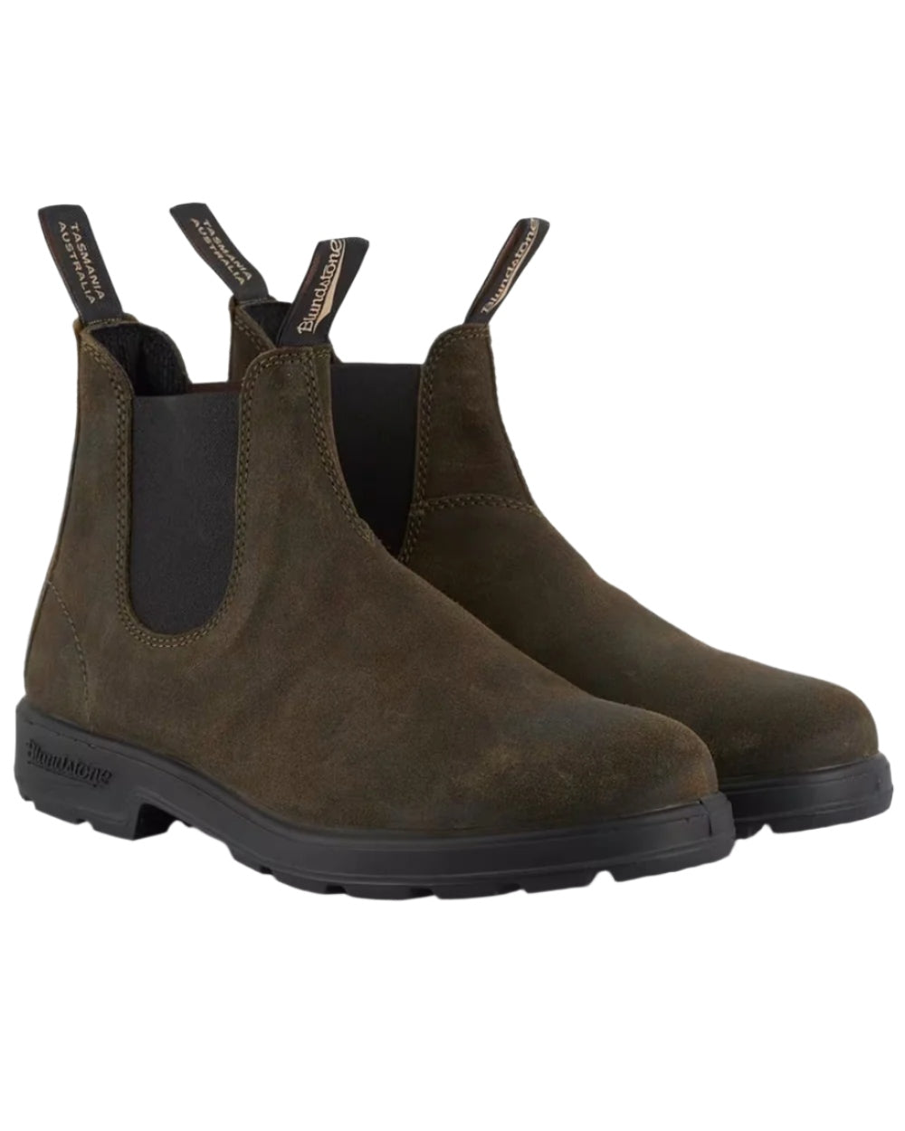 Dark Olive coloured Blundstone 1615 Classic Waxed Suede Chelsea Boots on white background 