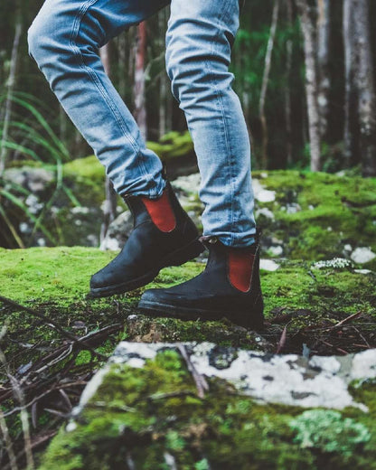 Brown Terracotta coloured Blundstone 1918 Brown Terracotta Chelsea Boots on forest background 