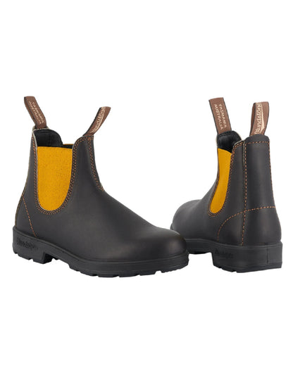 Dark Brown Mustard coloured Blundstone 1919 Dark Brown Mustard Leather Boots on white background 