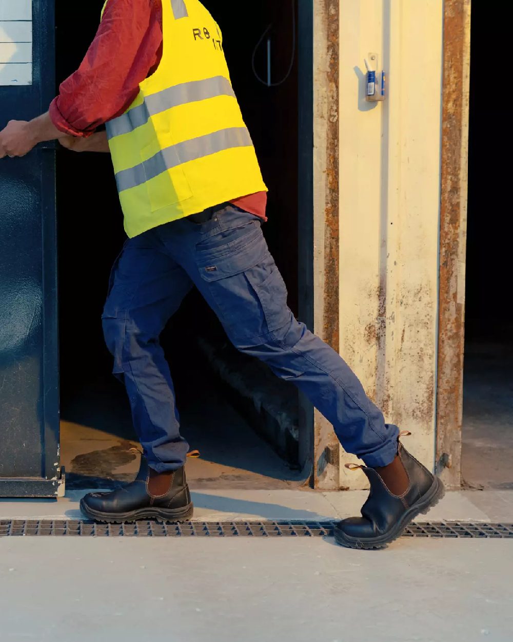 Brown coloured Blundstone 192 Safety Boots on street background 