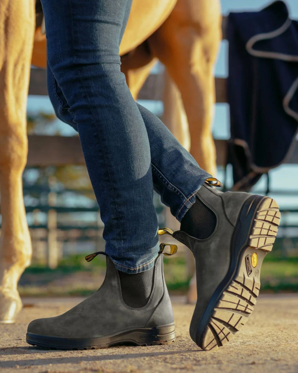 Rustic Black Coloured Blundstone 2055 Rustic Black Chelsea Boots on outdoor background 