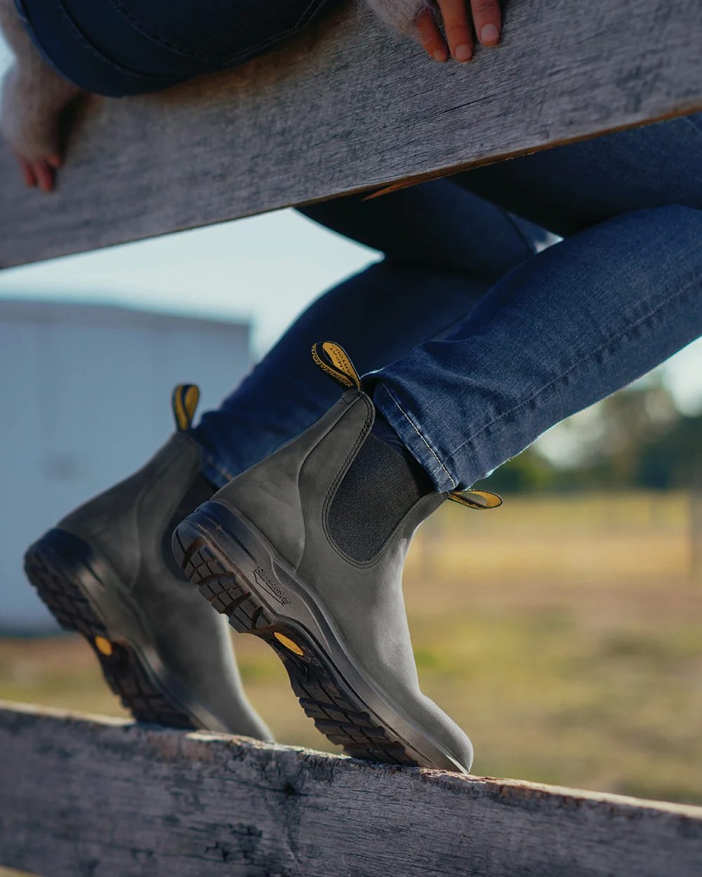 Rustic Black Coloured Blundstone 2055 Rustic Black Chelsea Boots on outdoor background 