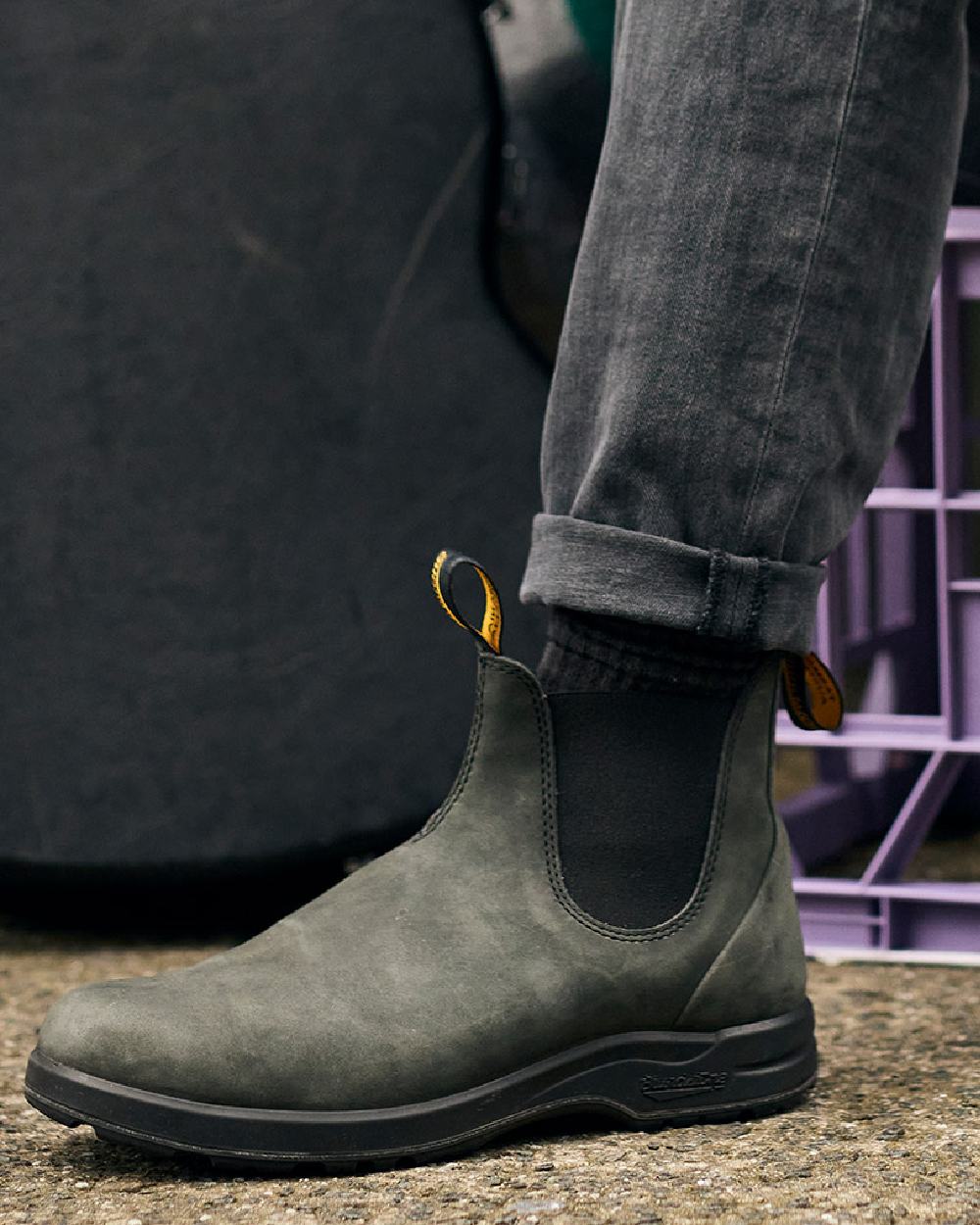 Rustic Black Coloured Blundstone 2055 Rustic Black Chelsea Boots on outdoor background 